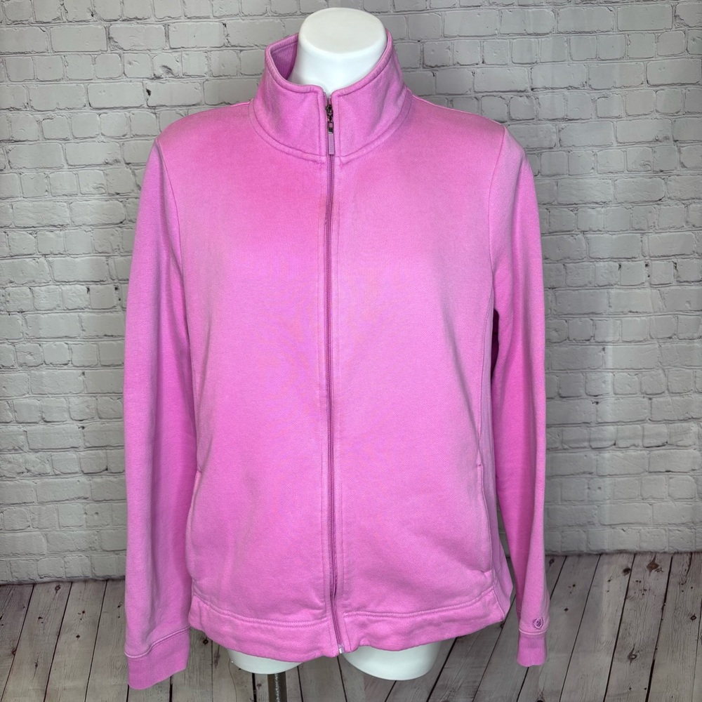 IZOD Pink Purple Front Zip Sweatshirt with Pockets Size XL